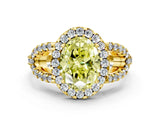 Yellow gold Fancy Yellow Oval Cut Cut Diamond Halo Engagement Ring with Open Split Pavé Band