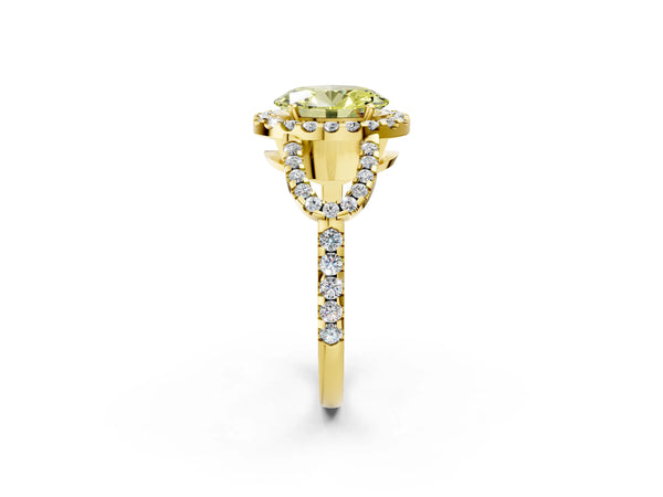 Yellow Gold Oval Split Shank Pave Halo Engagement Ring Setting for Fancy Yellow Center