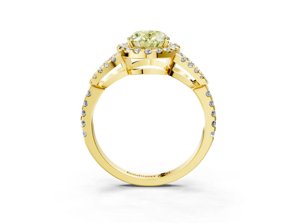 Yellow Gold Oval Split Shank Pave Halo Engagement Ring Setting for Fancy Yellow Center