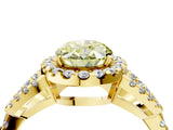 Yellow gold Fancy Yellow Oval Cut Cut Diamond Halo Engagement Ring with Open Split Pavé Band_4