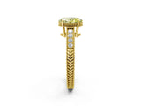 Yellow gold Fancy Yellow Oval Cut Cut Diamond Milgrain Pave Band Four-Prong Setting Ring_5