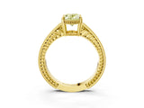 Yellow gold Fancy Yellow Oval Cut Cut Diamond Milgrain Pave Band Four-Prong Setting Ring_6