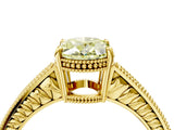 Yellow gold Fancy Yellow Oval Cut Cut Diamond Milgrain Pave Band Four-Prong Setting Ring_7