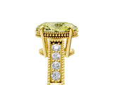 Yellow gold Fancy Yellow Oval Cut Cut Diamond Milgrain Pave Band Four-Prong Setting Ring_8