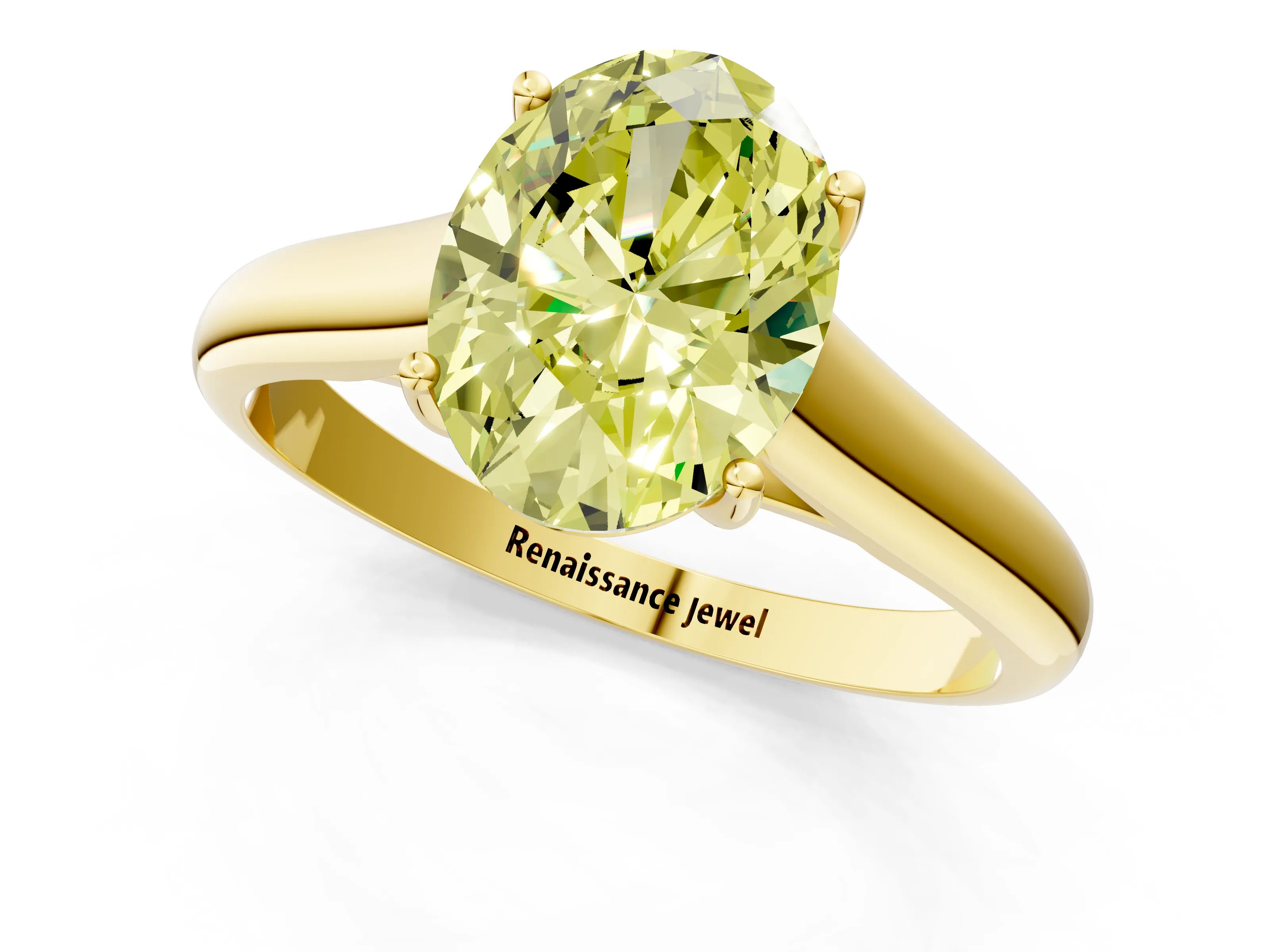 Yellow gold Fancy Yellow Oval Cut Cut Diamond Solitaire Engagement Ring with Tapered Plain Band and Four-Prong Setting_1