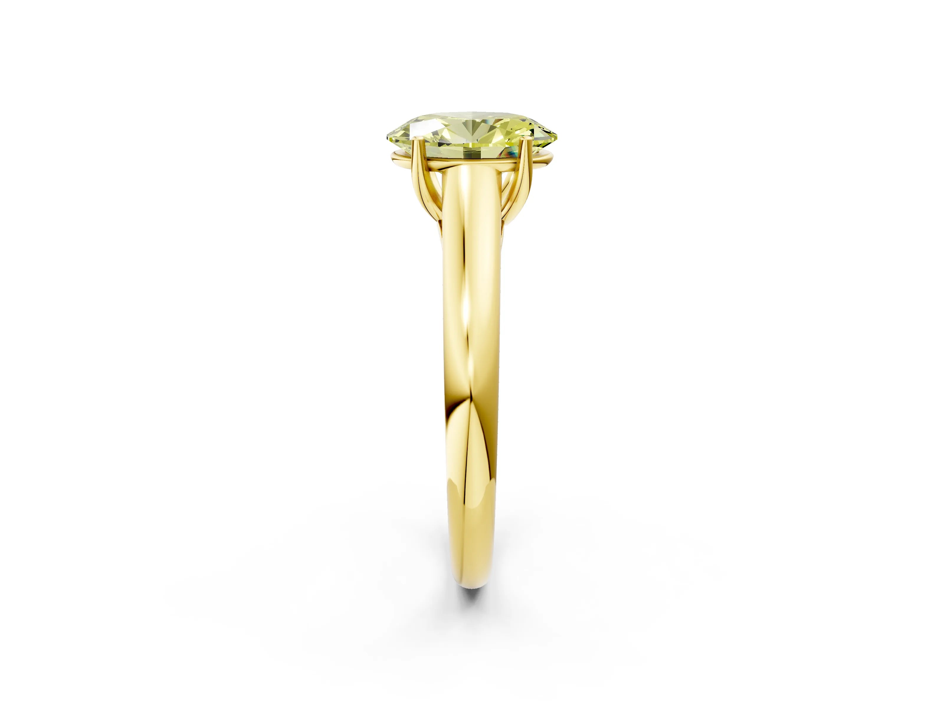 Yellow gold Fancy Yellow Oval Cut Cut Diamond Solitaire Engagement Ring with Tapered Plain Band and Four-Prong Setting_2