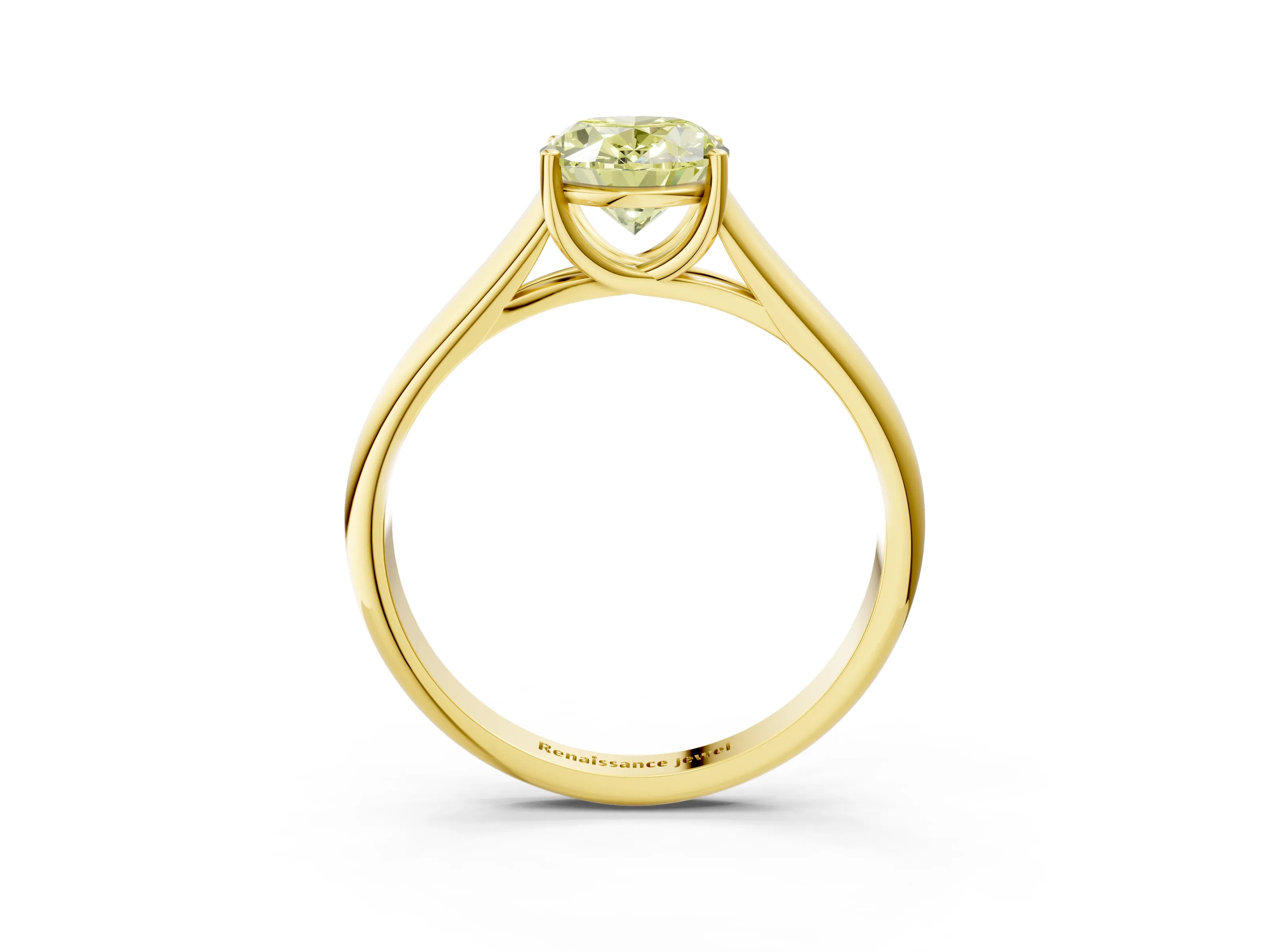 Yellow gold Fancy Yellow Oval Cut Cut Diamond Solitaire Engagement Ring with Tapered Plain Band and Four-Prong Setting_3