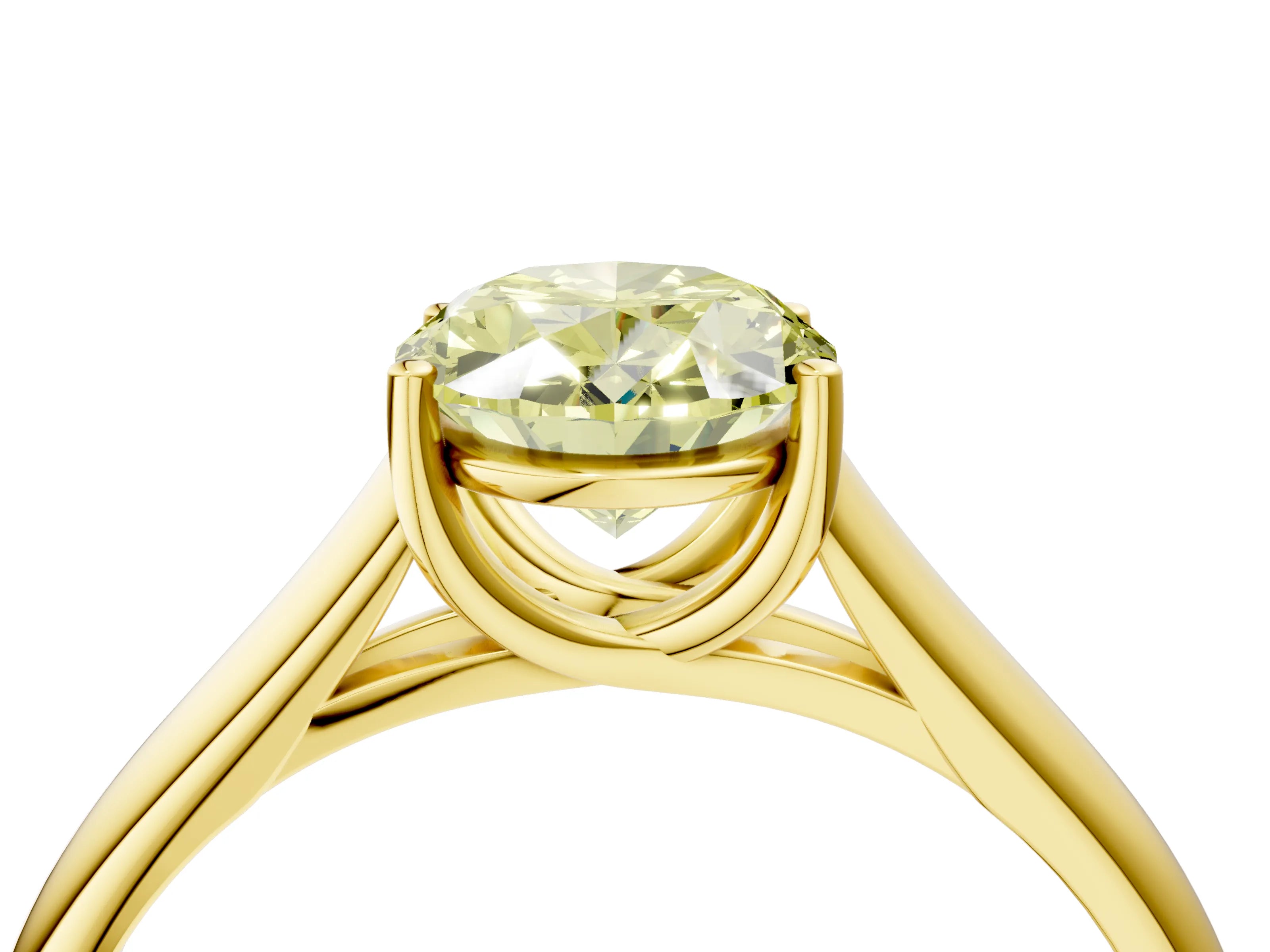 Yellow gold Fancy Yellow Oval Cut Cut Diamond Solitaire Engagement Ring with Tapered Plain Band and Four-Prong Setting_4