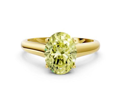 Yellow gold Fancy Yellow Oval Cut Cut Diamond Solitaire Engagement Ring with Tapered Plain Band and Four-Prong Setting