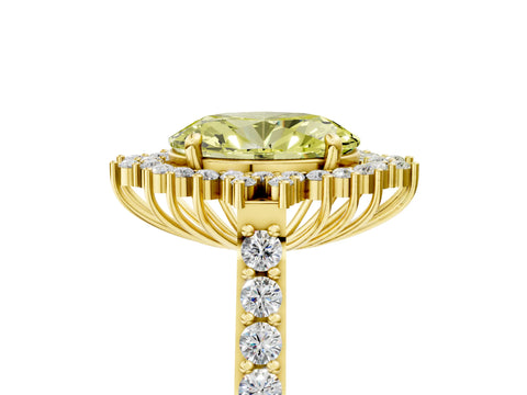 Yellow gold Fancy Yellow Oval Cut Cut Diamond Sunburst Halo Engagement Ring with Pavé Band_5