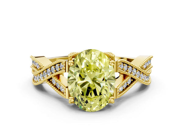 Yellow gold Fancy Yellow Oval Cut Cut Diamond Twisted Band with Milgrain Pave Setting and Four-Prong Setting