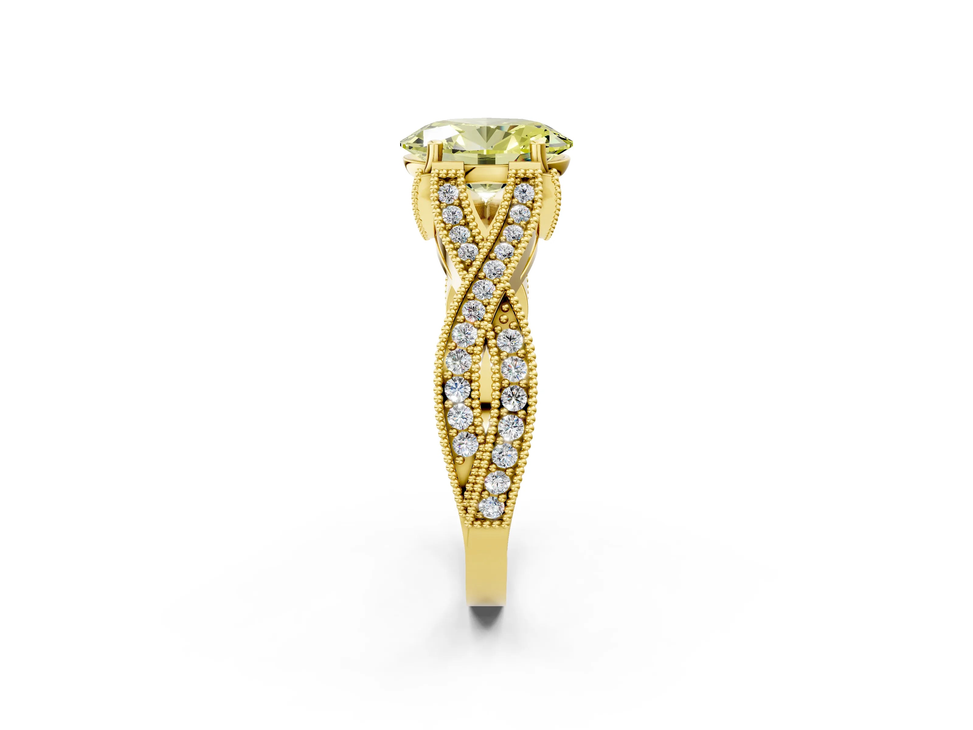 Yellow gold Fancy Yellow Oval Cut Cut Diamond Twisted Band with Milgrain Pave Setting and Four-Prong Setting_2