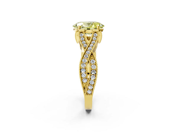 Yellow gold Fancy Yellow Oval Cut Cut Diamond Twisted Band with Milgrain Pave Setting and Four-Prong Setting