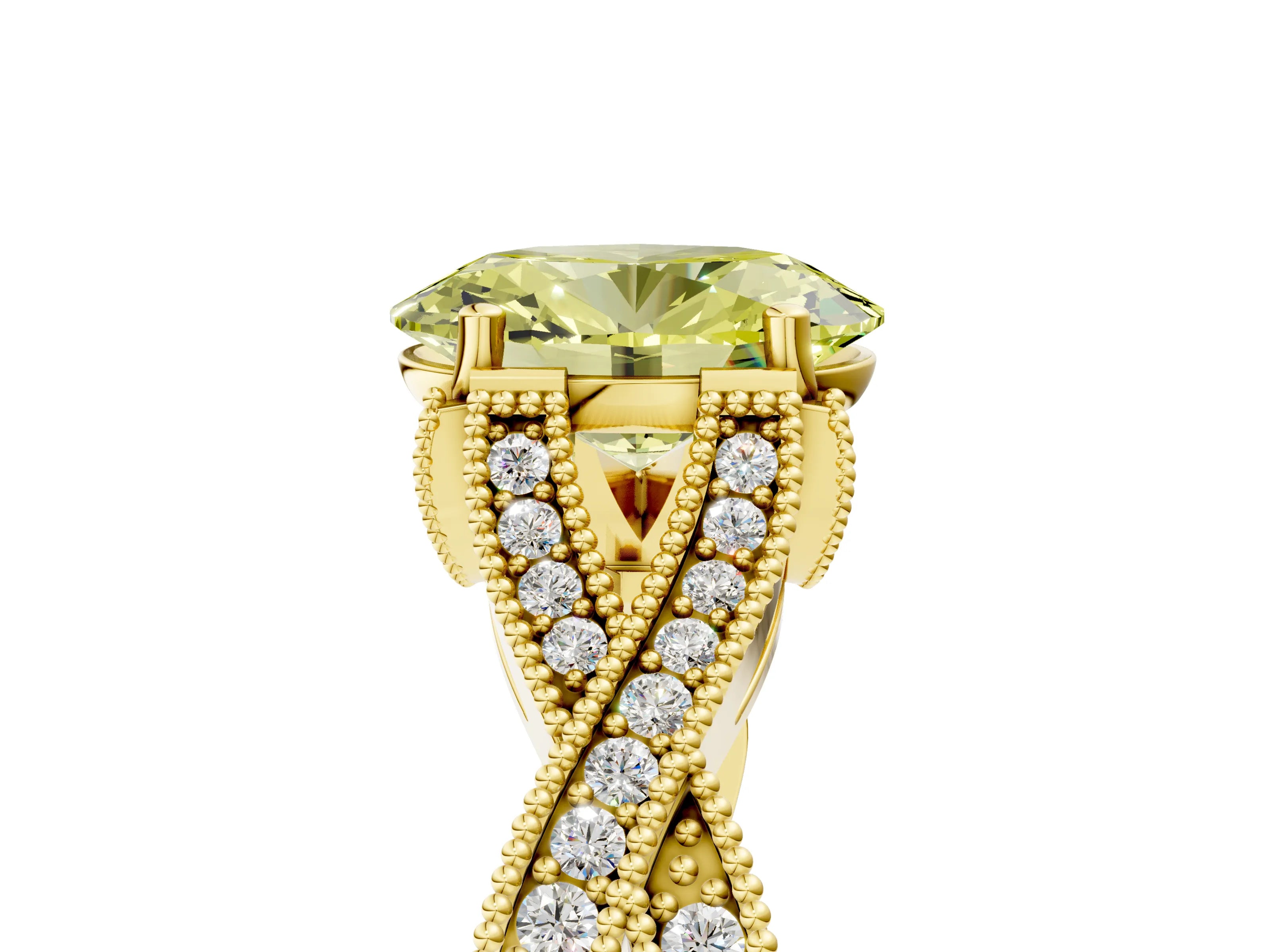 Yellow gold Fancy Yellow Oval Cut Cut Diamond Twisted Band with Milgrain Pave Setting and Four-Prong Setting_5