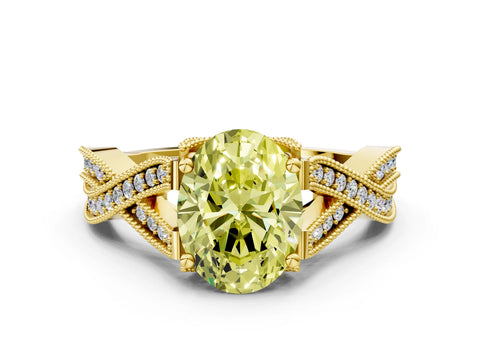 Yellow gold Fancy Yellow Oval Cut Cut Diamond Twisted Band with Milgrain Pave Setting and Four-Prong Setting