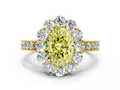 Yellow gold Fancy Yellow Oval Cut Cut Halo Diamond Pavé Engagement Ring with Milgrain Detailing_12