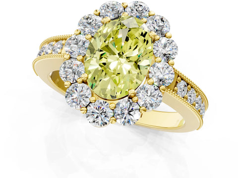 Yellow gold Fancy Yellow Oval Cut Cut Halo Diamond Pavé Engagement Ring with Milgrain Detailing_13
