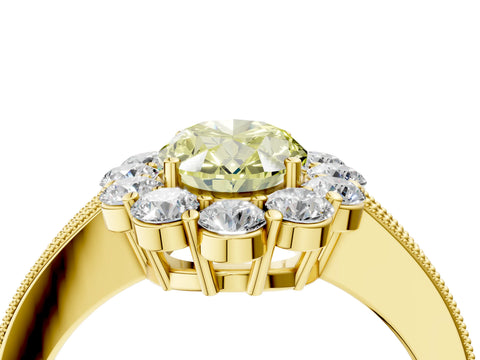 Yellow gold Fancy Yellow Oval Cut Cut Halo Diamond Pavé Engagement Ring with Milgrain Detailing_16
