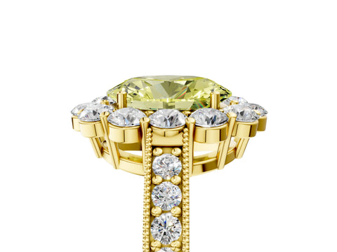 Yellow gold Fancy Yellow Oval Cut Cut Halo Diamond Pavé Engagement Ring with Milgrain Detailing_17