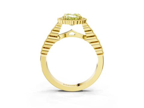 Yellow gold Fancy Yellow Oval Cut Cut Halo Pavé Solitaire Ring with Milgrain Band_3