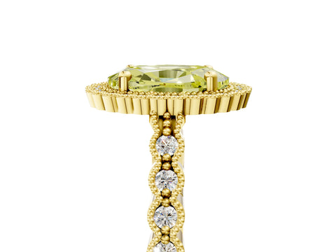 Yellow gold Fancy Yellow Oval Cut Cut Halo Pavé Solitaire Ring with Milgrain Band_5