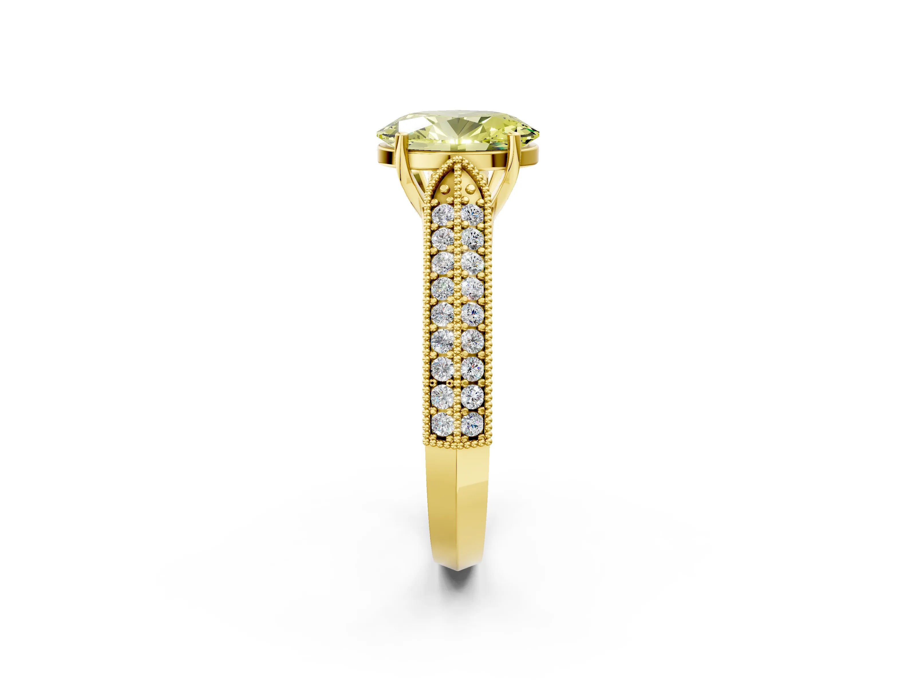 Yellow gold Fancy Yellow Oval Cut Cut Pave Split Shank Engagement Ring with Four-Prong Setting_2