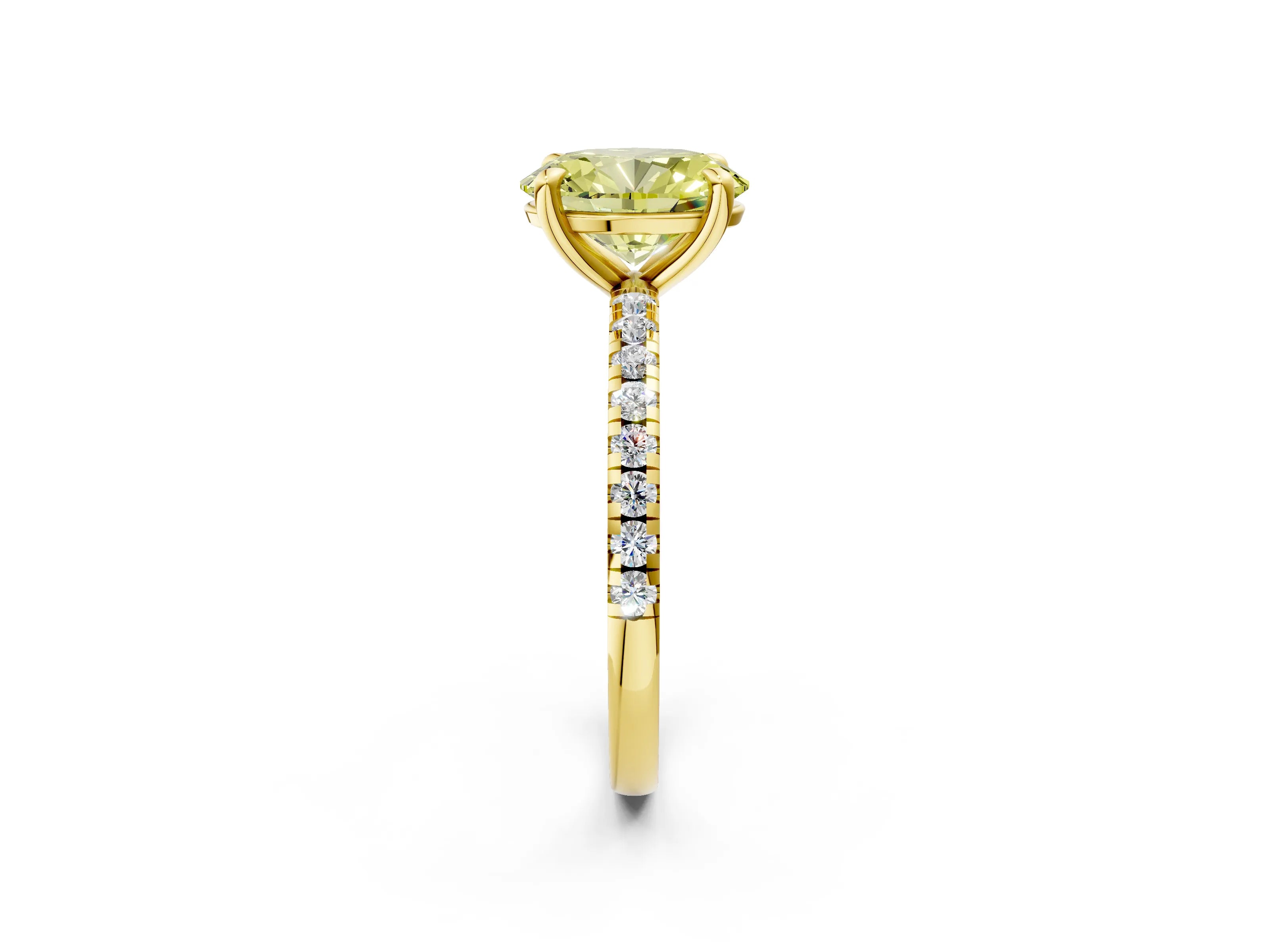 Yellow gold Fancy Yellow Oval Cut Diamond Brilliant Solitaire Ring with Pavé Band and Four-Prong Setting_2