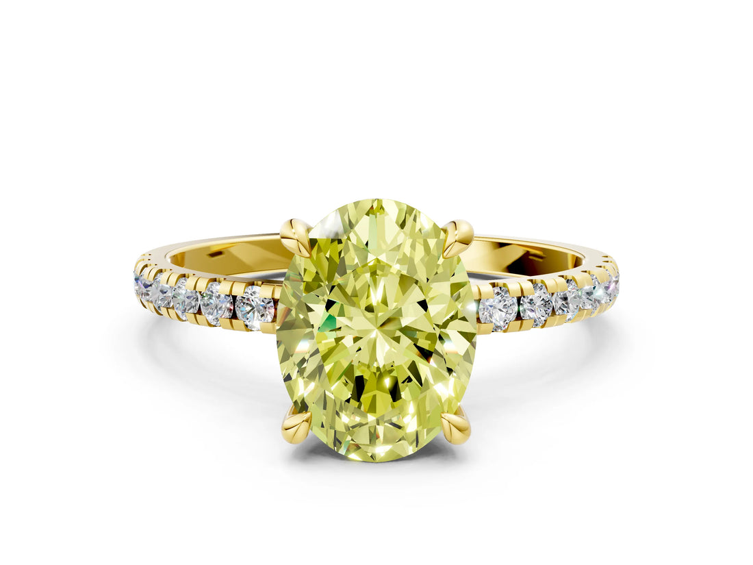 Yellow gold Fancy Yellow Oval Cut Diamond Brilliant Solitaire Ring with Pavé Band and Four-Prong Setting_24
