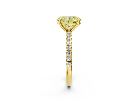 Yellow gold Fancy Yellow Oval Cut Diamond Brilliant Solitaire Ring with Pavé Band and Four-Prong Setting_2