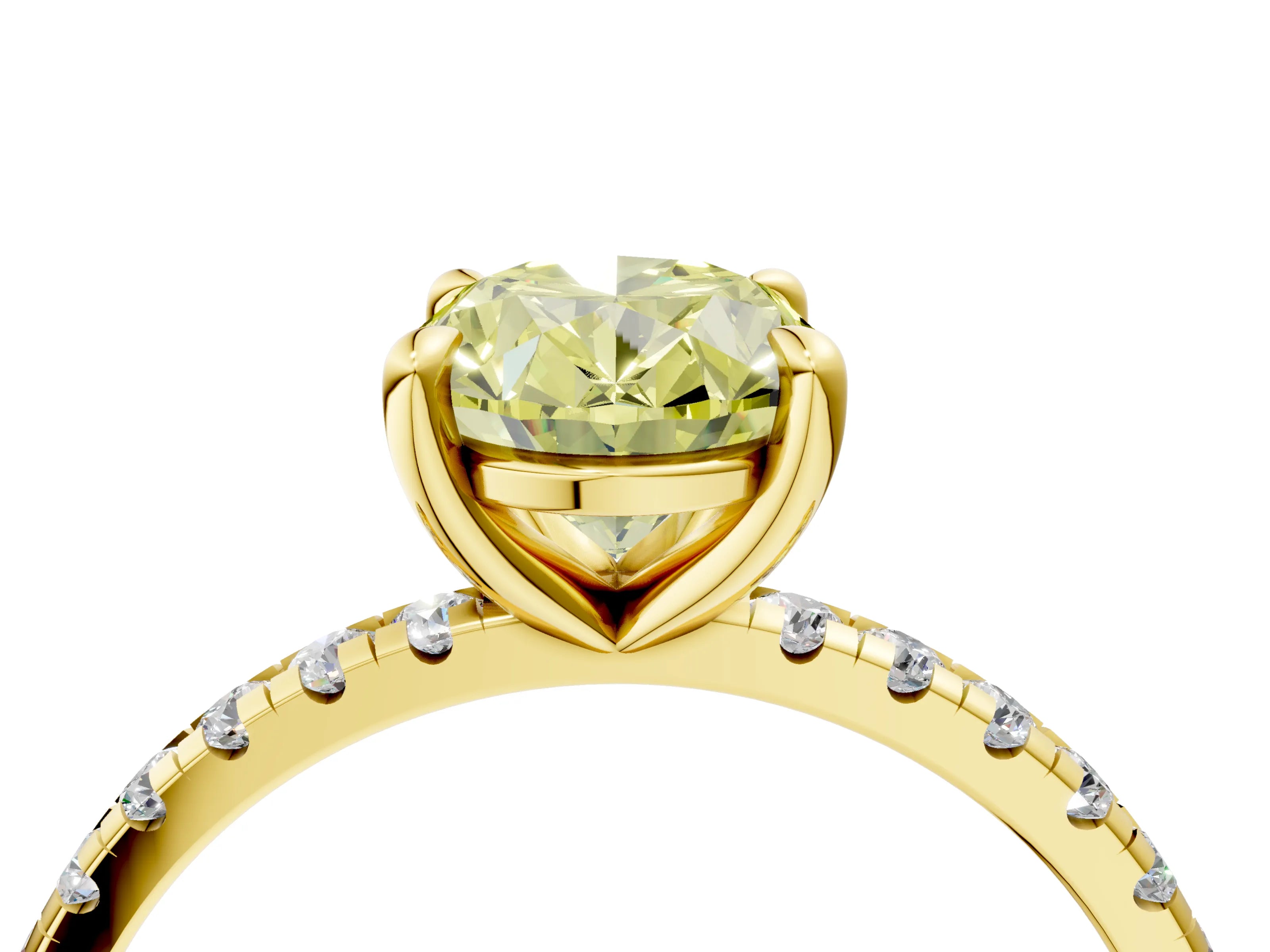 Yellow gold Fancy Yellow Oval Cut Diamond Brilliant Solitaire Ring with Pavé Band and Four-Prong Setting_4
