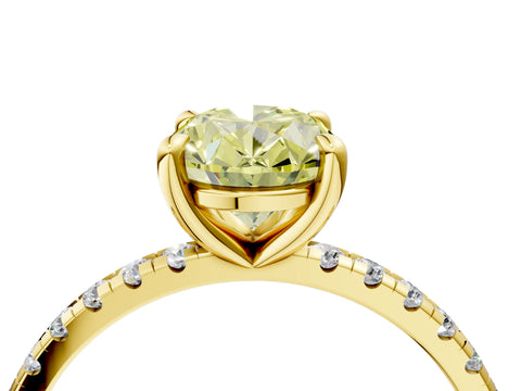 Yellow gold Fancy Yellow Oval Cut Diamond Brilliant Solitaire Ring with Pavé Band and Four-Prong Setting_4
