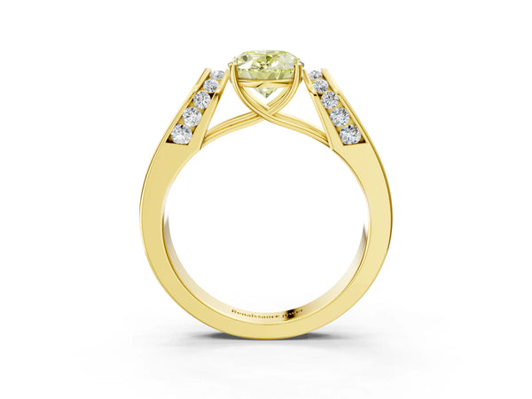 Yellow Gold Oval Channel Set Engagement Ring Setting for Fancy Yellow Center with Wide Band