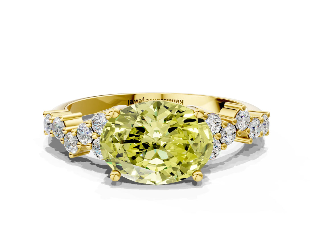 Yellow gold Fancy Yellow Oval Cut Diamond Cluster Pavé Band with Four-Prong Setting_3