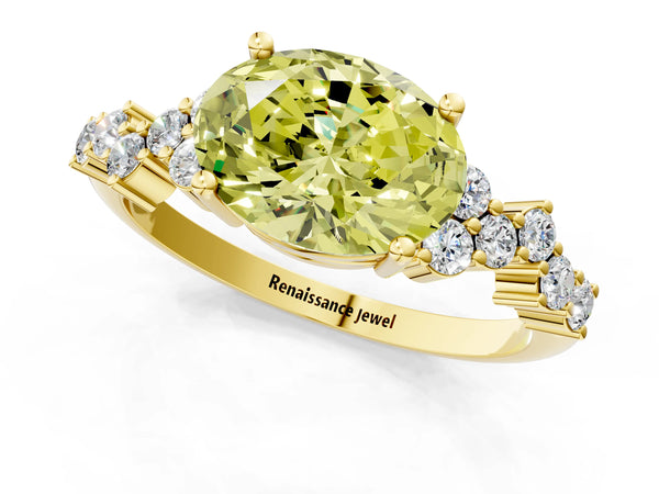 Yellow gold Fancy Yellow Oval Cut Diamond Cluster Pavé Band with Four-Prong Setting