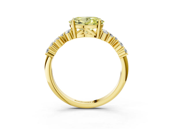 Yellow gold Fancy Yellow Oval Cut Diamond Cluster Pavé Band with Four-Prong Setting