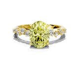 Yellow gold Fancy Yellow Oval Cut Diamond Cluster Side Stone Solitaire Ring with Prong Setting_85