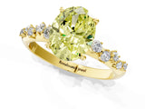 Yellow gold Fancy Yellow Oval Cut Diamond Cluster Side Stone Solitaire Ring with Prong Setting_86