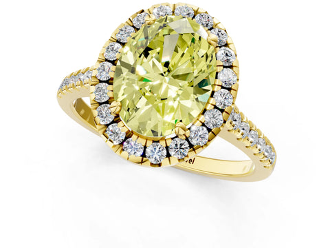 Yellow gold Fancy Yellow Oval Cut Diamond Cushion Halo Ring with Pavé Band_1