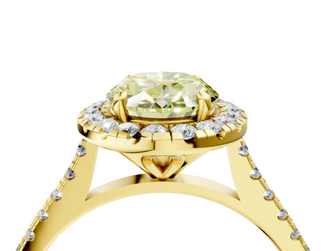 Yellow gold Fancy Yellow Oval Cut Diamond Cushion Halo Ring with Pavé Band_4