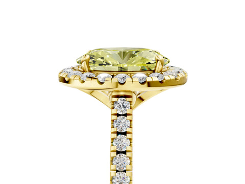 Yellow gold Fancy Yellow Oval Cut Diamond Cushion Halo Ring with Pavé Band_5