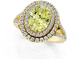 Yellow gold Fancy Yellow Oval Cut Diamond Double Halo Ring with Pavé Band and Prong Setting_60