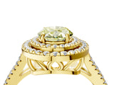 Yellow gold Fancy Yellow Oval Cut Diamond Double Halo Ring with Pavé Band and Prong Setting_63