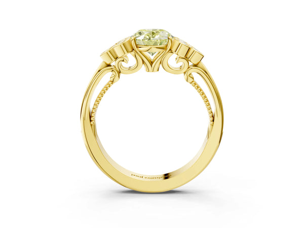 Yellow Gold Oval Engagement Ring Setting for Fancy Yellow Center with Bezel-Set Shoulder Clusters