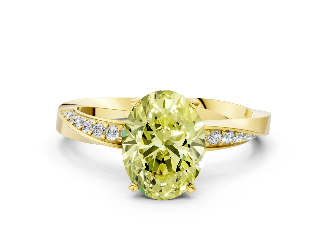 Yellow gold Fancy Yellow Oval Cut Diamond Engagement Ring with Side Stone Accents and Four-Prong Setting_60