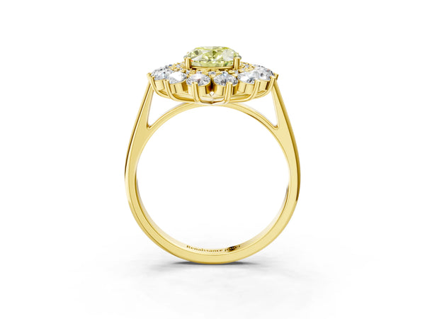 Yellow Gold Oval Floral Double Halo Engagement Ring Setting for Fancy Yellow Center