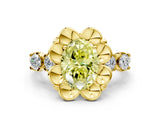 Yellow gold Fancy Yellow Oval  Cut Diamond Floral Halo Engagement Ring with Shared Prong Setting 1