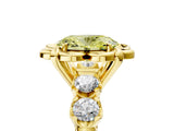 Yellow gold Fancy Yellow Oval  Cut Diamond Floral Halo Engagement Ring with Shared Prong Setting