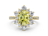 Yellow gold Fancy Yellow Oval  Cut Diamond Floral Halo Pave Band with Prong Setting_36