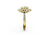 Yellow gold Fancy Yellow Oval  Cut Diamond Floral Halo Pave Band with Prong Setting_38