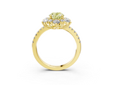 Yellow gold Fancy Yellow Oval  Cut Diamond Floral Halo Pave Band with Prong Setting_39